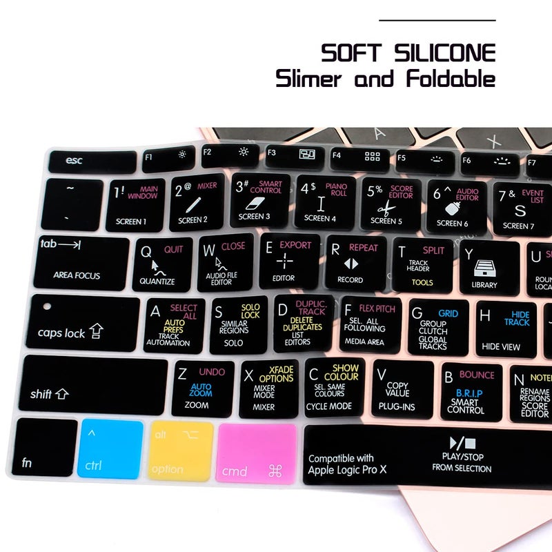 HRH Logic Pro X Hotkey Silicone Keyboard Cover Skin for MacBook Pro 13" A1708 A1988 No Touch Bar 2018 2017 2016 Release and for MacBook 12" A1534 (2015)&A1931(2018) USA Layout Protective Skin - Image 4